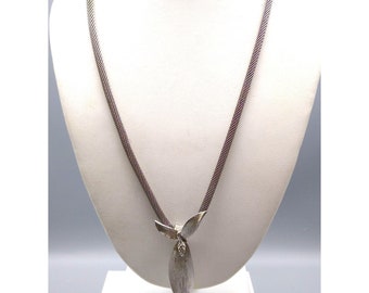 Vintage Judy Lee Mesh Chain Necklace with Brushed Silver Tone Mod Pendant with Elegant Floral Lines