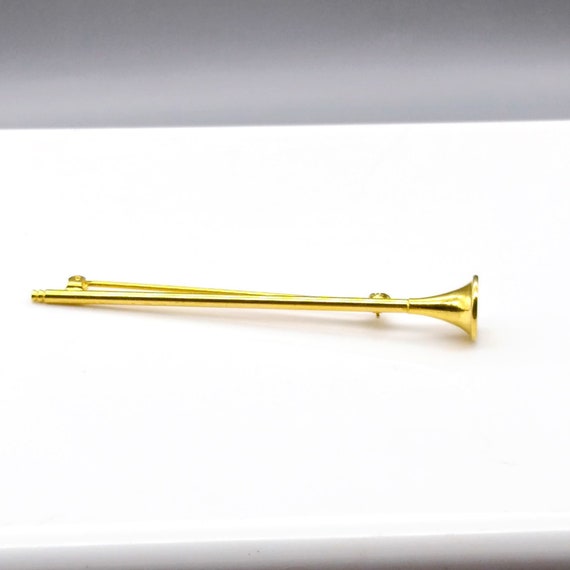 Vintage Horn Bar Brooch, Polished Gold Tone Trump… - image 1