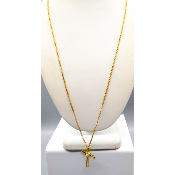 Vintage Open Heart Cross Pendant Necklace, Gold T… - image 3