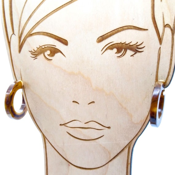 Marbled Brown Acrylic Hoop Earrings, Basic Vintag… - image 2