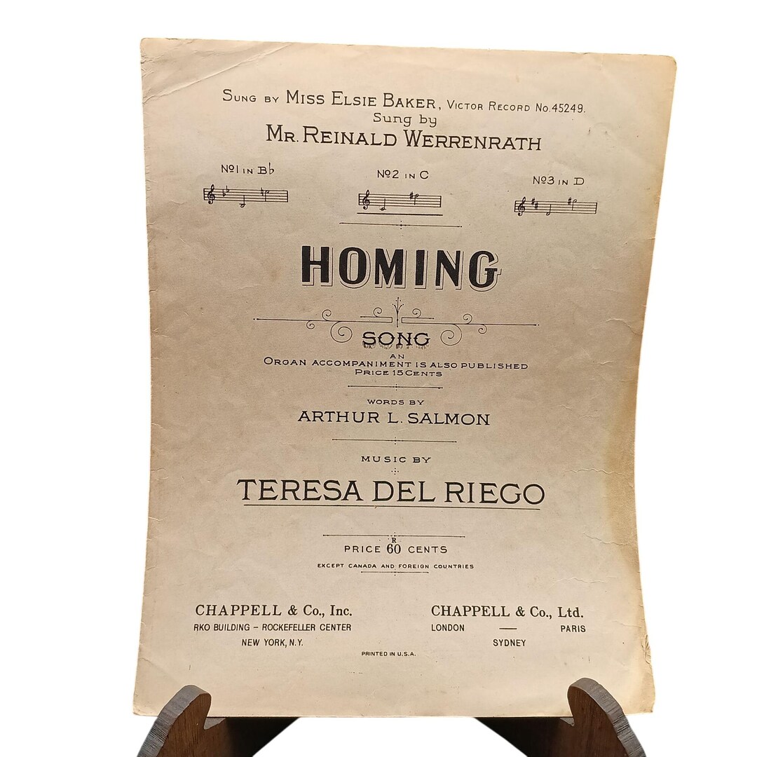Vintage 1920s Homing Sheet Music by Teresa Del Riego and Arthur Salmon ...