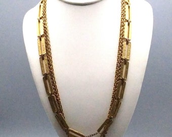 Gorgeous Triple Strand Chain Necklace, Gold Tone Multi Style Links, Decorative Button Clasp, Unique Choker