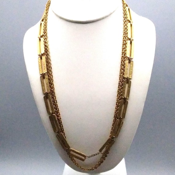 Triple Strand Chain Necklace, Gold Tone Mult… Gem