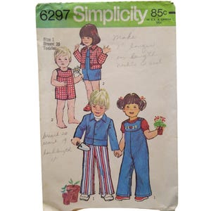 Vintage Sewing PATTERN Simplicity 6297, Unisex Child 1974 Toddlers Unlined Jacket and Overalls in Two Lengths, Child Size 1