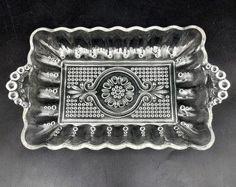Vintage Pressed Glass Rectangular Tray With Handles