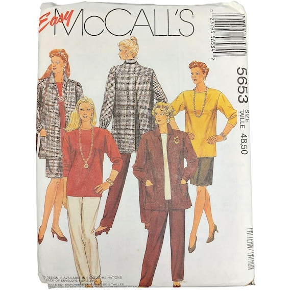 1990s Vintage Mccalls Sewing Pattern 5653 Misses Jacket Skirt 