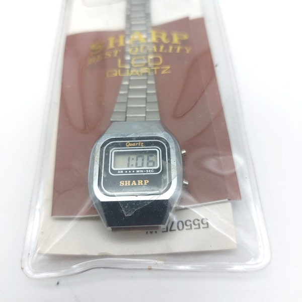 Vintage Sharp Stainless Steel Digital Watch Quartz Silver Tone LCD Digital Ladies' Wristwatch Watch New Battery