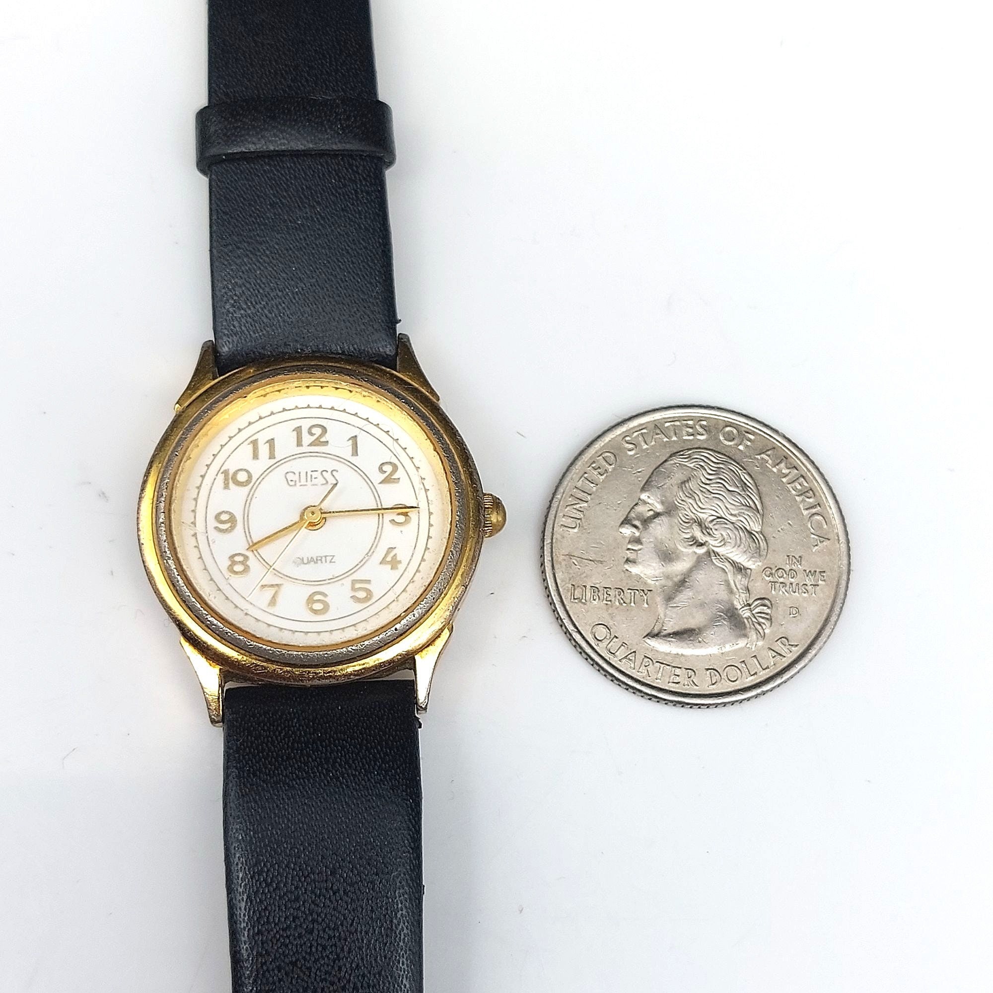 Vintage 1990 Guess Inc. Quartz Watch With Black Leather 