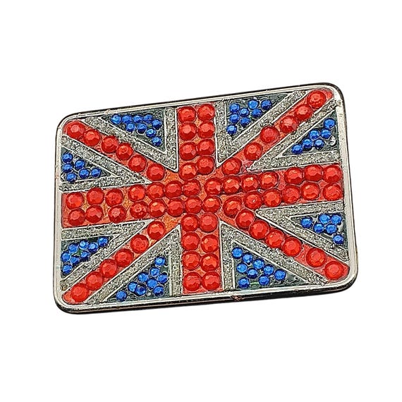 Vintage rhinestone “flag” buckle. Union Jack British Flag Rhinestone-look Military Style  main image 2