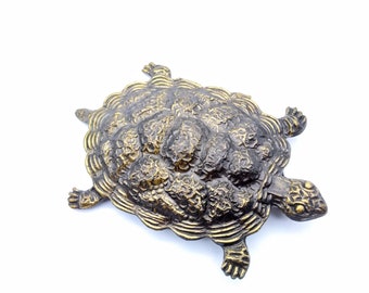 Vintage Turtle Belt Buckle, Dimensional Brass Tortoise