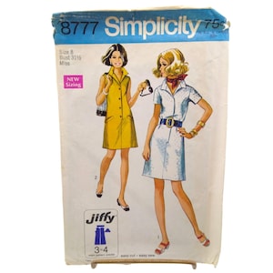 1960s Simplicity 8777 Vintage Sewing Pattern Misses Jiffy Dress Size 8  Easy Sew Design