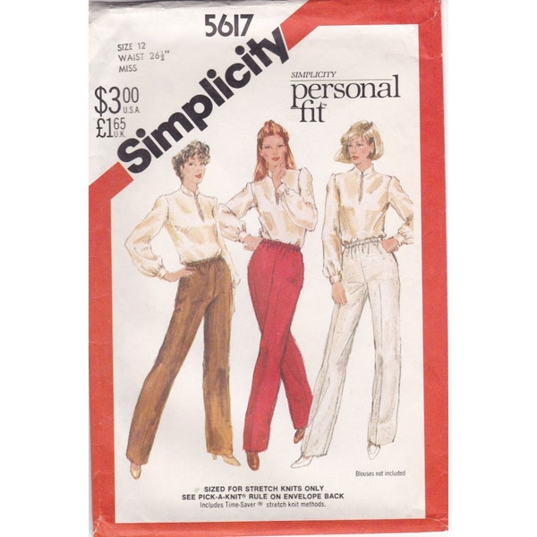 Vintage Sewing PATTERN Simplicity 5617, Perfect Fit Stretch Knit 1982 Proportioned Pants, Misses Size 12