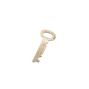 May include: A vintage metal key with an oval head and a rectangular shaft. The shaft has a series of notches and the text "SARGENT & CO. NEW HAVEN, CONN. U.S.A." is etched on it. The key is a light, aged silver color.
