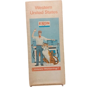 Rétro 1957 carte routière de l'ouest des États-Unis Exxon Esso Tiger, éphémères publicitaires pour le pétrole et le gaz, souvenir de tourisme de voyage de collection vintage
