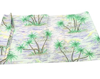 Vintage Hawaiian Tropical Palm Tree Print Fabric Retro Surfer Cloth 1yd