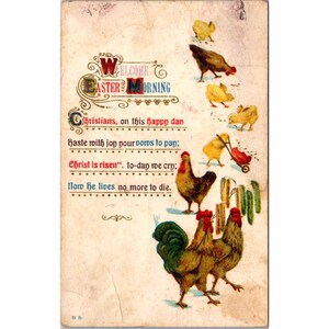 Cartolina di Pasqua d'epoca con polli e versi religiosi, primi anni del 1900, design in rilievo, tariffa francobollo USA e Canada
