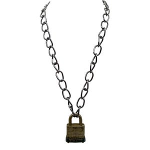 Vintage hangslothanger ketting met sleutel, unieke Master Lock grunge punk unisex sieraden met bronskleurige ketting