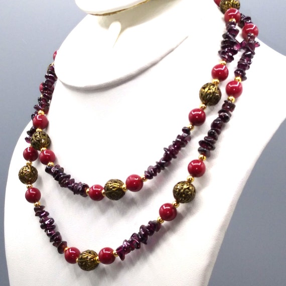 Art Deco Garnet Show Stopper Vintage Necklace, Fi… - image 1