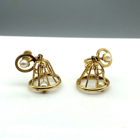 Vintage Birdcage Bell Dangle Earrings, 12K GF Scr… - image 1