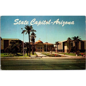 Cartolina d'epoca del Campidoglio dello Stato dell'Arizona di Bob Petley Plastichrome