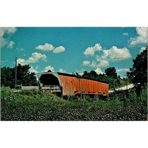 Cartolina d'epoca del ponte di Holliwell, Winterset, Iowa, Clee R. Crawford, foto di Joe Graham & Co., metà secolo, inutilizzata
