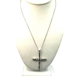 Reversible Silver Cross Pendant on Silver Tone Chain Necklace, One Side Polished, One Side Brushed Texture