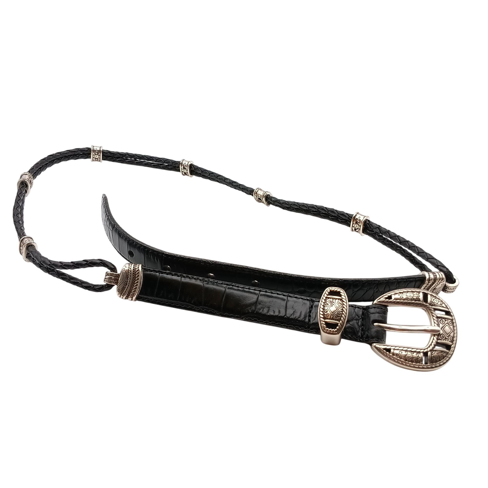 Dun Deel Black Leather Braided Belt Silver Wire‎ Wrap Western Cowgirl Black Western Belt Braided Silver - Etsy main image 3