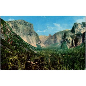Carte postale vintage du parc national de Yosemite avec vue sur le point d'inspiration en Californie