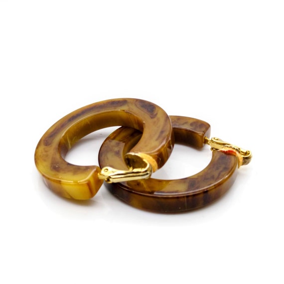Marbled Brown Acrylic Hoop Earrings, Basic Vintag… - image 3