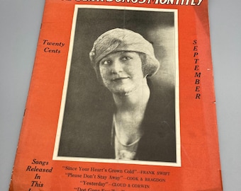 Vintage Sheet Music, Popular Songs Monthly Music Magazine, September 1920