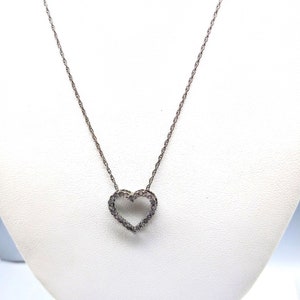 Vintage Sterling Silver and Diamond Heart Pendant Necklace on NC 925 Delicate Chain