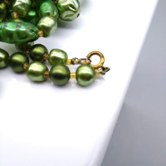 Vintage Green Faux Pearl Necklace with Tassel Pen… - image 6