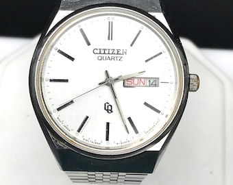Men's Citizen Day Date Vintage Wrist Watch Silver Tone Band P-21006 GN-4W-S Quartz Dress watch