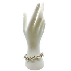 Vintage Oval Chain Enamel Link Bracelet with Lobster Clasp on Silver Tone and Neutral Tone