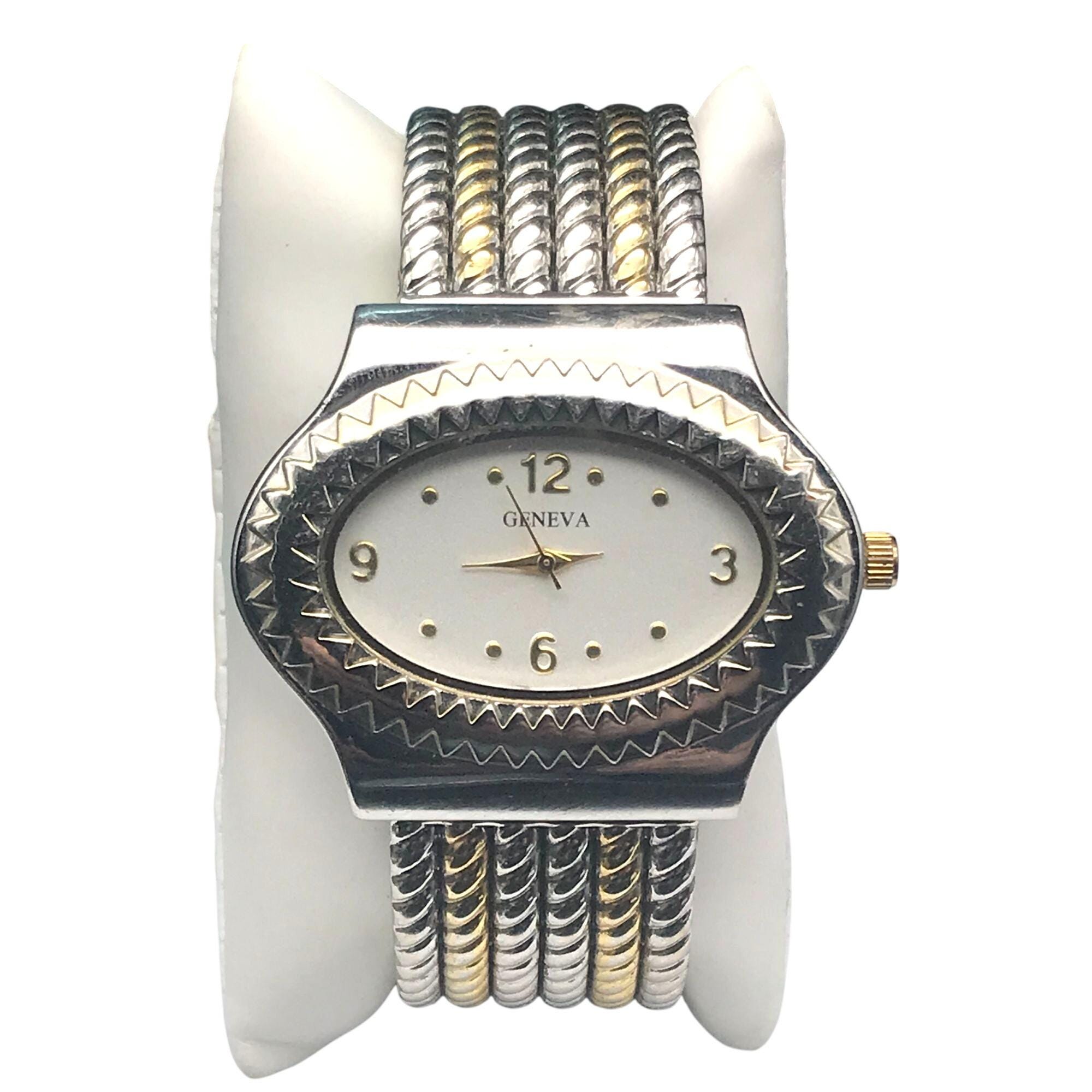 Swiss Gold Ladies Watch Stainless Wire Hinged Cuff Bracelet Stainless Dial Amazon.com: 2Tone Gold Silver Cable Band Ladies Bangle Cuff  main image 3