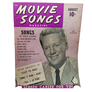 Movie Songs Magazine August 1946 Vintage Music Issue Featuring Van Johnson With Classic Songs & Movie Previews Collectible