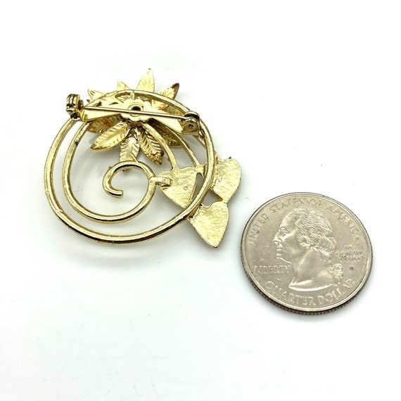 Vintage Hearts and Flowers Brooch, Gold Tone MCM … - image 3