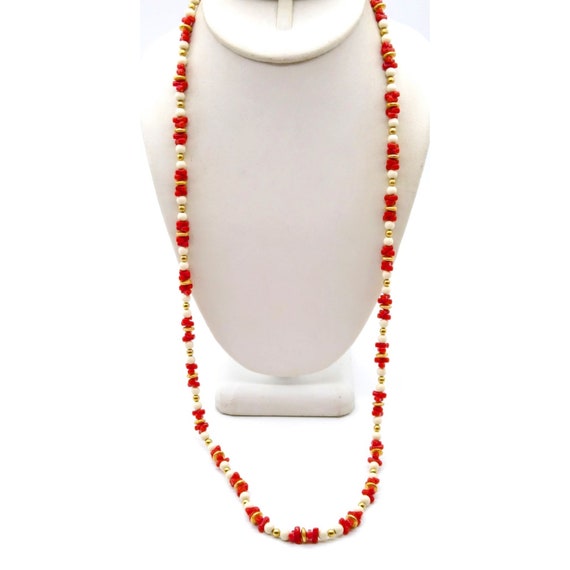 Vintage Monet Faux Coral Necklace with Elegant Wh… - image 2