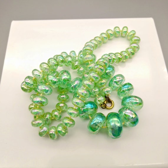 Bright Green Rondelle Beaded Necklace, Vintage Re… - image 2