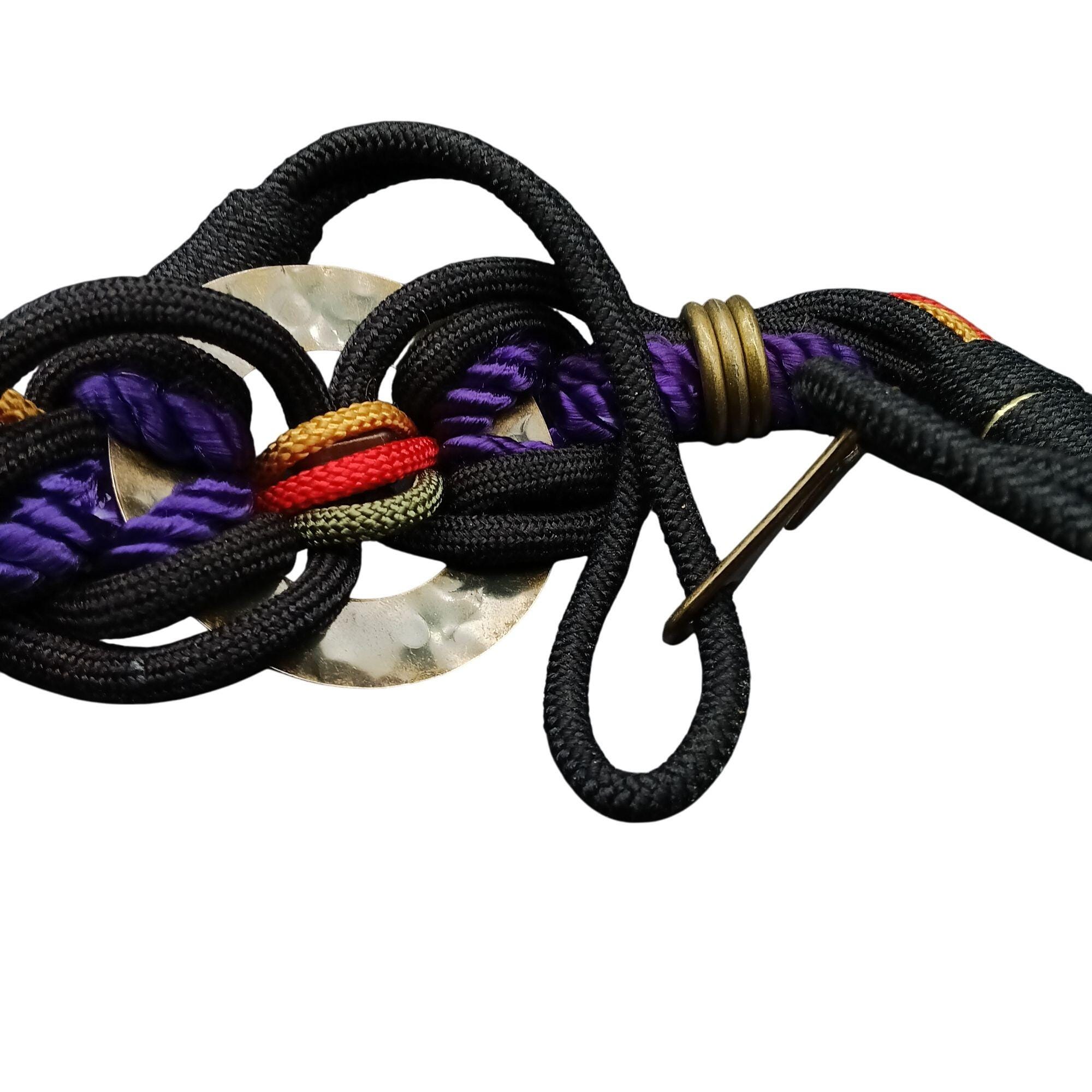 Vintage Multicolor Woven Rope Belt With Brass Accents & Circular Buckle Vintage Woven Braided Leather Belt | Tri Color Leather Belt  main image 3