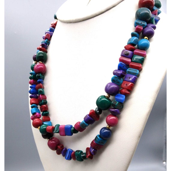 Vintage Colorful Beaded Necklace, Long Strand wit… - image 4