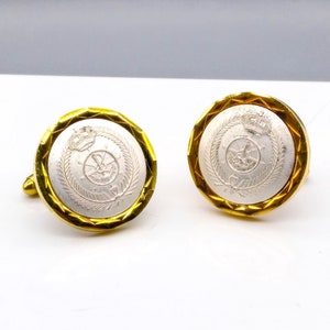 Vintage Nautical Military Remembrance Cufflinks, Gold Tone and White Navy Retro Mens Accessory