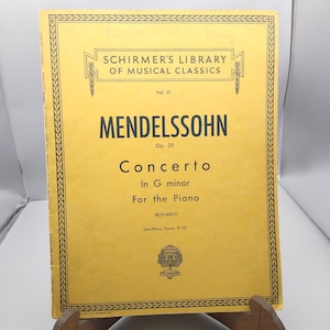 Vintage Sheet Music, Mendelssohn Concerto in G Minor for the Piano Op 25, Schirmer&#39;s Library of Musical Classics Vol 61, Schirmer Ruthardt