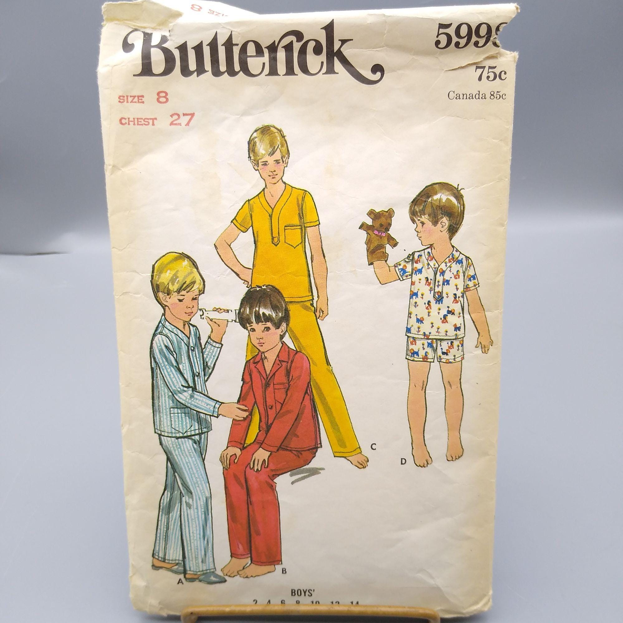 Vintage Sewing PATTERN Butterick 5998, Boys 1970 Childrens Pajamas ...