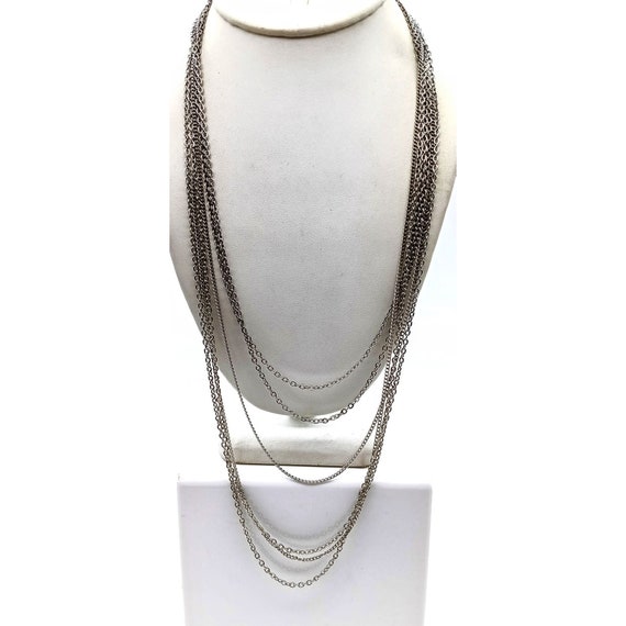 Collier Bijou Vintage Rétro 3 Rangs Chaînes Argenté - Pièce Unique *5005