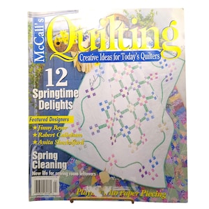 May include: McCall's Quilting magazine cover featuring the text 12 Springtime Delights and Creative Ideas for Today's Quilters. The cover displays a white quilt with a purple and green geometric pattern and a blue background.
