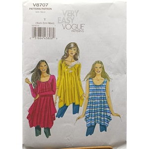 UNCUT Misses Tunic Sewing Pattern V8707 Vogue Easy Xsm-Sml-Med