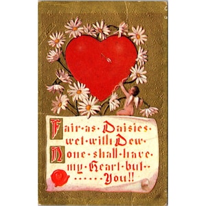 Vintage Postkarte mit rotem Herz und Cherub Design