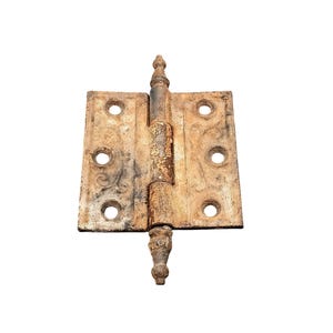 Antique Ornate Iron Door Hinge With Decorative Finials Vintage Hardware 5" Rusted Patina