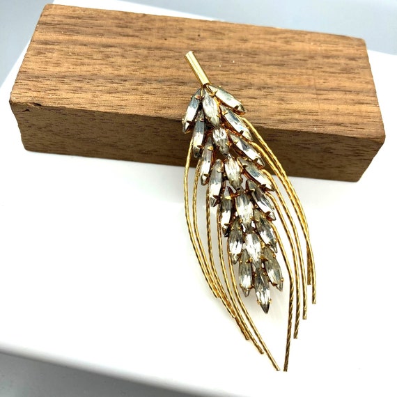 Vintage Crystal Wheat Brooch, Elegant Marquis Cle… - image 3